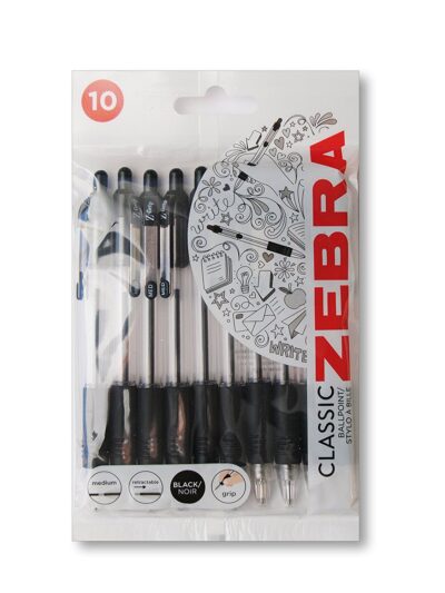 Zebra Z-Grip Retractable Ballpoint Pen 1.0mm Tip Black (Pack 10) - 1951