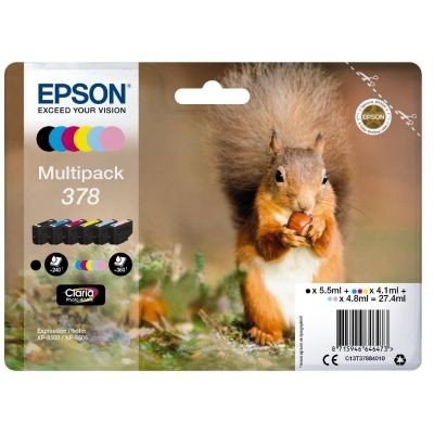 Epson 378 Squirrel Black Light Cyan Light Magenta Cyan Magenta Yellow Standard Capacity Ink 5.5ml + 2 x 4.8ml + 3 x 4.1ml (Pack 6) - C13T37884010