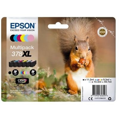 Epson 378XL Squirrel Black Light Cyan Light Magenta Cyan Magenta Yellow High Yield Ink Multipack 11.2ml + 2 x 10.3ml 3 x 9.3ml (Pack 6) - C13T37984010