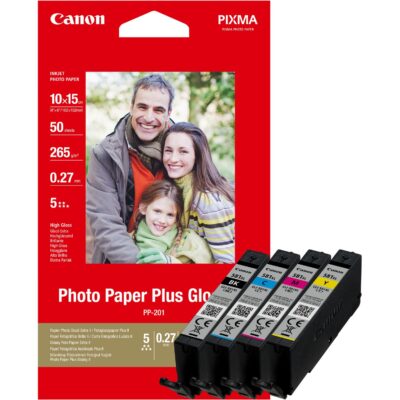 Canon CLI581XL Black Cyan Magenta Yellow High Yield Ink Cartridge Multipack 4 x 8ml (Pack 4) + 50 Sheets 10 x 15cm Photo Paper Value Pack – 2052C004