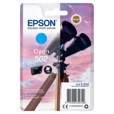Epson 502 Binoculars Cyan Standard Capacity Ink Cartridge 3ml - C13T02V24010