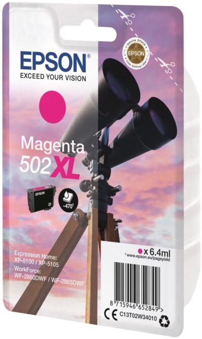 Epson 502XL Binoculars Magenta High Yield Ink Cartridge 6ml - C13T02W34010