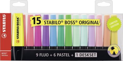 STABILO BOSS ORIGINAL Highlighter Deskset Chisel Tip Assorted Colours (Pack 15) 7015-01-5