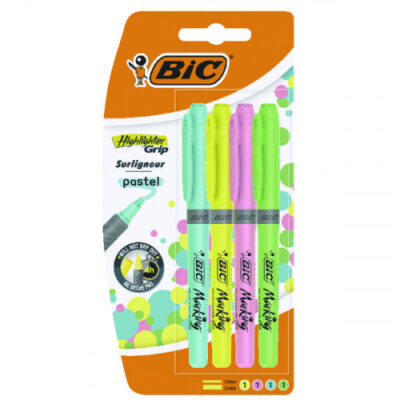 Bic Grip Highlighter Pen Chisel Tip 1.5-3.3mm Line Assorted Pastel Colours (Pack 4) – 964859