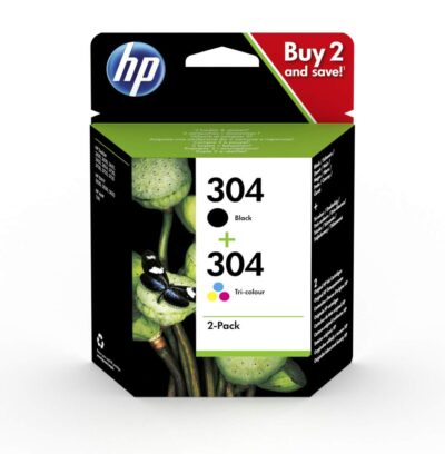 HP 3JB05AE 304 Black Tri-Colour Ink Cartridge Twinpack 4ml + 2ml (Pack 2) - 3JB05AE