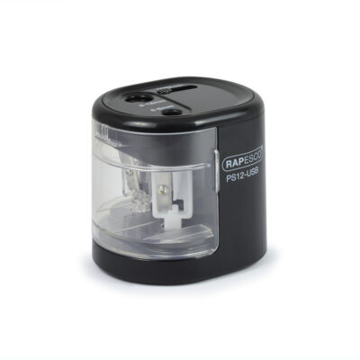 Rapesco PS12-USB Automatic Double Hole Pencil Sharpener USB/Battery Black – 1449