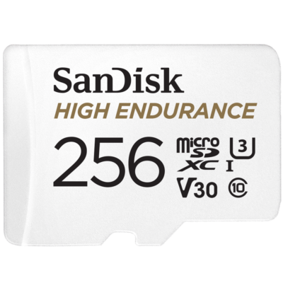 SanDisk High Endurance 256GB UHS-I Class 10 MicroSDHC Memory Card and Adapter