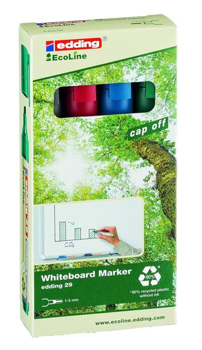edding 29 EcoLine Whiteboard Marker Chisel Tip 1-5mm Line Assorted Colours (Pack 4) – 4-29-4