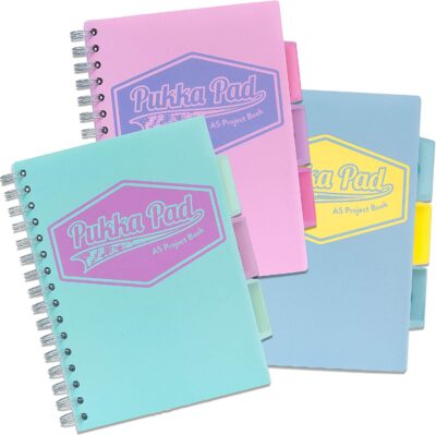 Pukka Pad A5 Wirebound Polypropylene Cover Project Book Ruled 200 Pages Pastel Blue/Pink/Mint (Pack 3) – 8631-PST