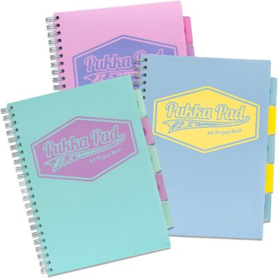 Pukka Pad A4 Wirebound Polypropylene Cover Project Book 200 Pages Pastel Blue/Pink/Mint (Pack 3) – 8630-PST