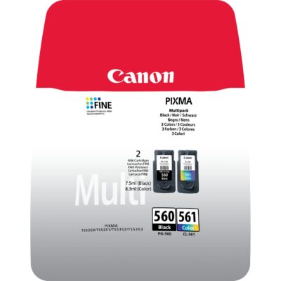 Canon PG560 CL561 Black Tri- Colour Standard Capacity Ink Cartridge Mulitpack 7.5ml + 8.3ml (Pack 2) - 3713C006