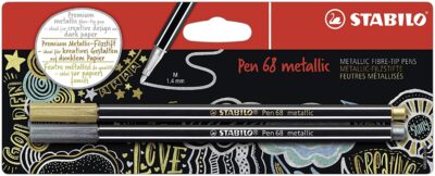 STABILO Pen 68 Metallic Fibre Tip Pen 1.4mm Line Metallic Gold/Silver (Pack 2) - B-53044-10