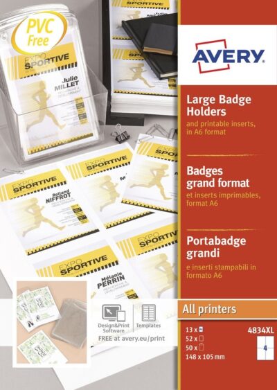 Avery Name Badge A6 142x105mm 52 Inserts 50 Holders – 4834XL