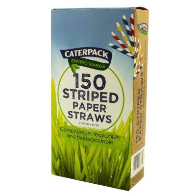 Caterpack Enviro Paper Straws Striped (Pack 150) – 30167