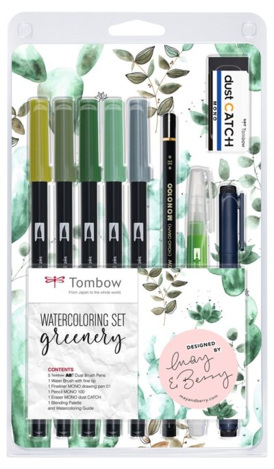 Tombow Greenery Themed Watercolouring Set with 10 Items – WCS-GR