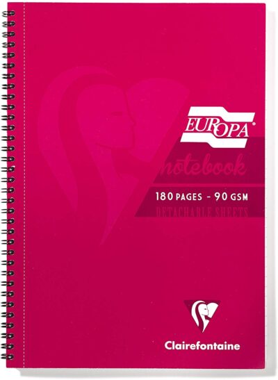 Clairefontaine Europa A4 Wirebound Card Cover Notebook Ruled 180 Pages Red (Pack 5) – 5805Z