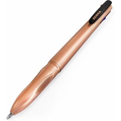 Zebra Rose Gold 4 Colour Ballpoint Pen 1.0mm Tip 0.7mm Line Rose Gold Barrel Black/Blue/Green/Red Ink (Pack 10) - 81460