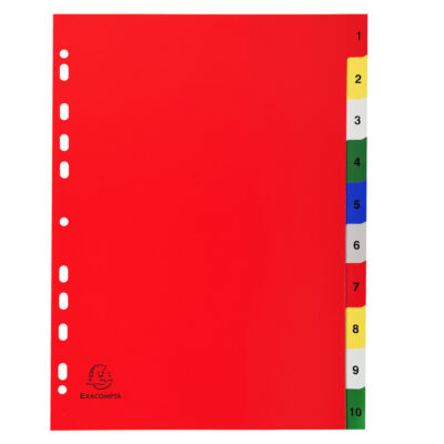 Exacompta Index 1-10 A4 120 Micron Polypropylene Bright Assorted Colours – 1510E