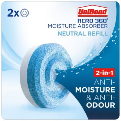 Unibond Aero 360 Moisture Absorber 2-in-1 Anti-Moisture and Anti-Odour Neutral Pure Refill (Pack 2) – 2633442