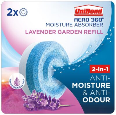 Unibond Aero 360 Moisture Absorber 2-in-1 Anti-Moisture and Anti-Odour Lavender Garden Refill (Pack 2) – 2631291