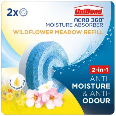 Unibond Aero 360 Moisture Absorber 2-in-1 Anti-Moisture and Anti-Odour Wildflower Meadow Refill (Pack 2) – 2631292