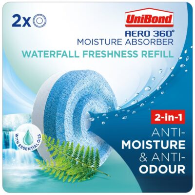 Unibond Aero 360 Moisture Absorber 2-in-1 Anti-Moisture and Anti-Odour Waterfall Freshness Refill (Pack 2) – 2631290