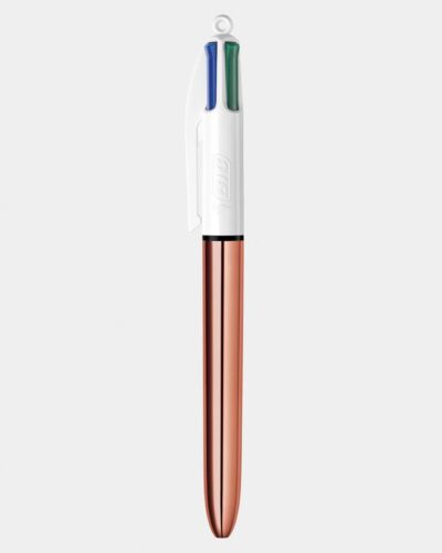 Bic 4 Colours Rose Gold Ballpoint Pen 1mm Tip 0.32mm Line Rose Gold Barrel Black/Blue/Green/Red Ink (Pack 12) – 504894