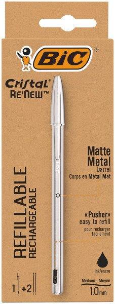 Bic Cristal ReNew Refillable Ballpoint Pen 1.0mm Tip 0.32mm Line Black (Pack 2 Pens + 2 Refills) – 997201