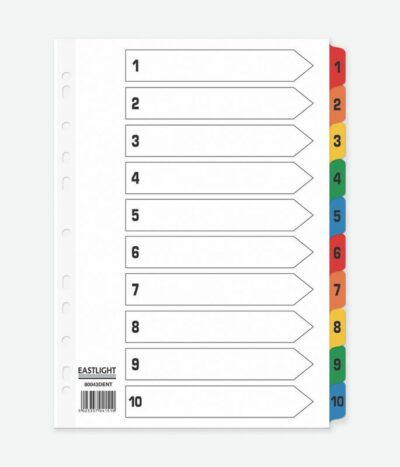 ValueX Index 1-10 A4 Card White 150gsm with Coloured Mylar Tabs – 80043DENT