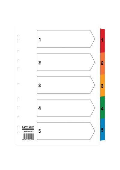 ValueX Index 1-5 A4 Card White 150gsm with Coloured Mylar Tabs – 80042DENT