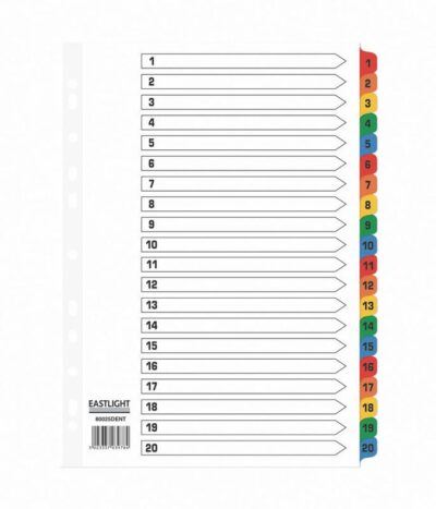 ValueX Index 1-20 A4 Card White 150gsm with Coloured Mylar Tabs – 80025DENT