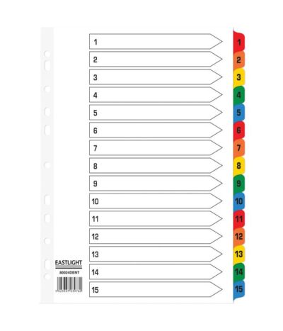 ValueX Index 1-15 A4 Card White 150gsm with Coloured Mylar Tabs – 80024DENT