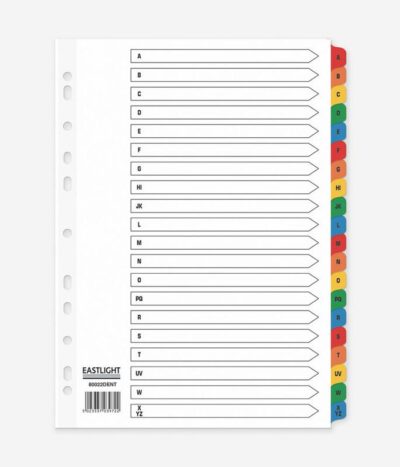 ValueX Index A-Z A4 Card White 150gsm with Coloured Mylar Tabs – 80022DENT