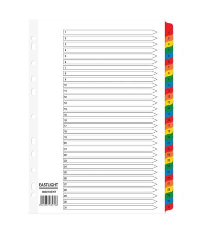 ValueX Index 1-31 A4 Card White 150gsm with Coloured Mylar Tabs – 80021DENT