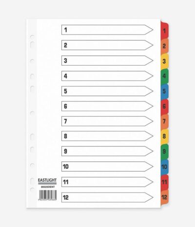 ValueX Index 1-12 A4 Card White 150gsm with Coloured Mylar Tabs – 80020DENT
