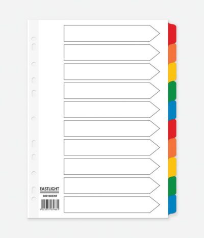 ValueX Divider 10 Part A4 Card White 150gsm with Coloured Mylar Tabs – 80019DENT