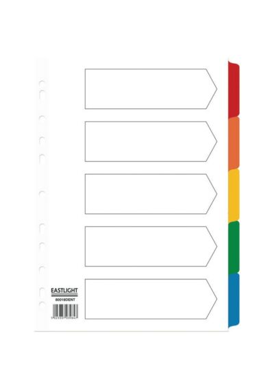 ValueX Divider 5 Part A4 Card White 150gsm with Coloured Mylar Tabs – 80018DENT