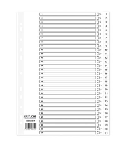 ValueX Index 1-31 A4 120 Micron Polypropylene White – 80016DENT