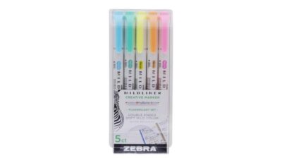 Zebra Mildliner Twin Tip Highlighter Marker Assorted Pastel (Pack 5) – 2597
