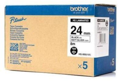 Brother Black On Matte Silver PTouch Ribbon Multipack 24mm x 8m (Pack 5) - HGEM951V5