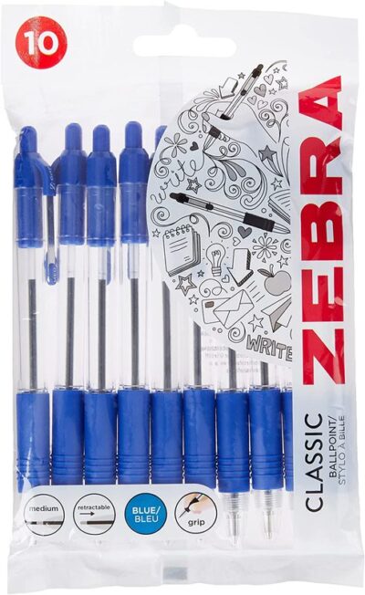 Zebra Z Grip Retractable Ballpen Blue (Pack 10) 1952