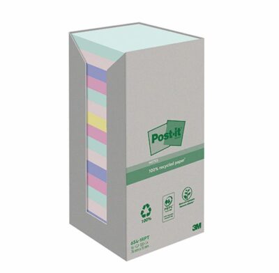 Post it Recycled Notes 76x76mm Assorted Colours 100 Sheets Per Pad (Pack 16) 7100259226