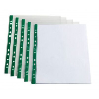 ValueX Punched Pocket A4 Glass Clear 60 micron Green Reinforcing Strip (Pack 100) – 8020614