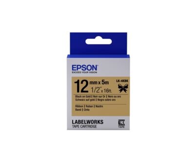 Epson LK-4KBK Black on Gold Satin Ribbon Label Cartridge 12mm x 5m - C53S654001