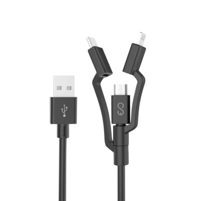 Epico 1.2m USB-A to 3in1 Lightning Micro USB and USB-C Cable Black
