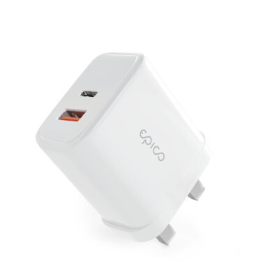 Epico 65w GAN Charger with UK Plug 1 x USB-C Port and 1 x USB-A Port