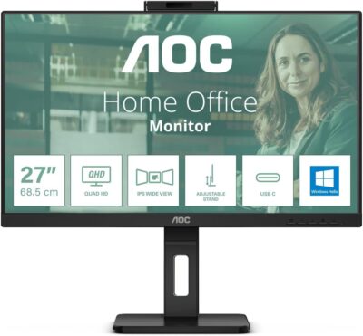 AOC Q27P3CW 27 Inch 2560 x 1440 Pixels Quad HD IPS Panel 75Hz Refresh Rate HDMI DisplayPort USB-C Built-in Webcam Monitor
