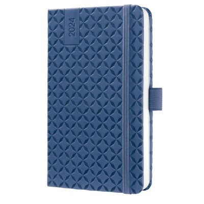 Sigel Jolie Diary A6 Week To View 2024 Hardcover With Elastic Fastener And Archive Pocket And Pen Loop Indigo Blue - J4100
