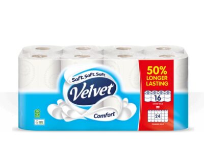 Velvet Comfort Toilet Tissue Extra Long Rolls White (Pack 16) – 1102187