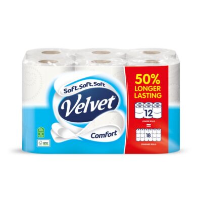 Velvet Comfort Toilet Tissue Extra Long Rolls White (Pack 12) – 1102186